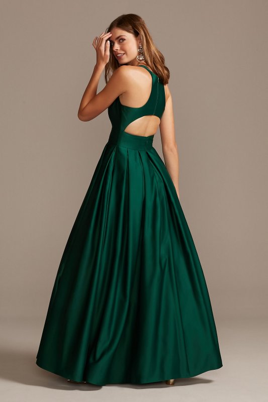 Satin Racerback Ball Gown with Cutout Morgan and Co 12772