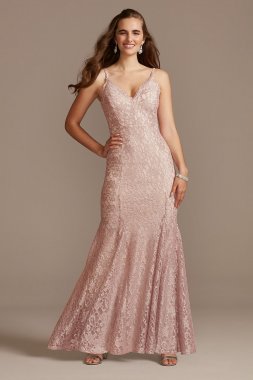 Glitter Lace Spaghetti Strap Godet Gown Morgan and Co 12832