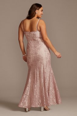 Glitter Lace Spaghetti Strap Plus Size Godet Gown Morgan and Co 12832W