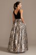 V-Neck Ball Gown with Floral Jacquard Skirt Morgan and Co 12834D