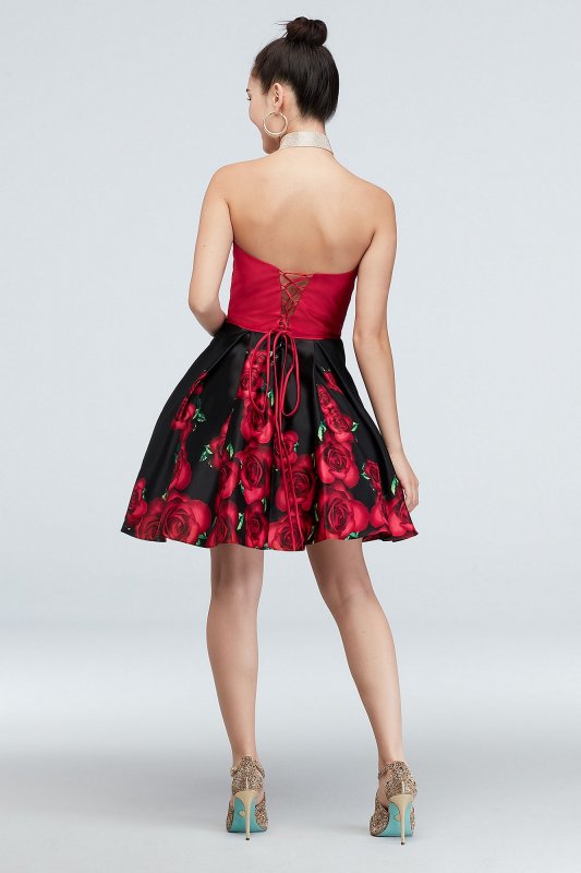 Tie-Corset and Floral Skirt Fit- and-Flare Dress Blondie Nites 1479BN