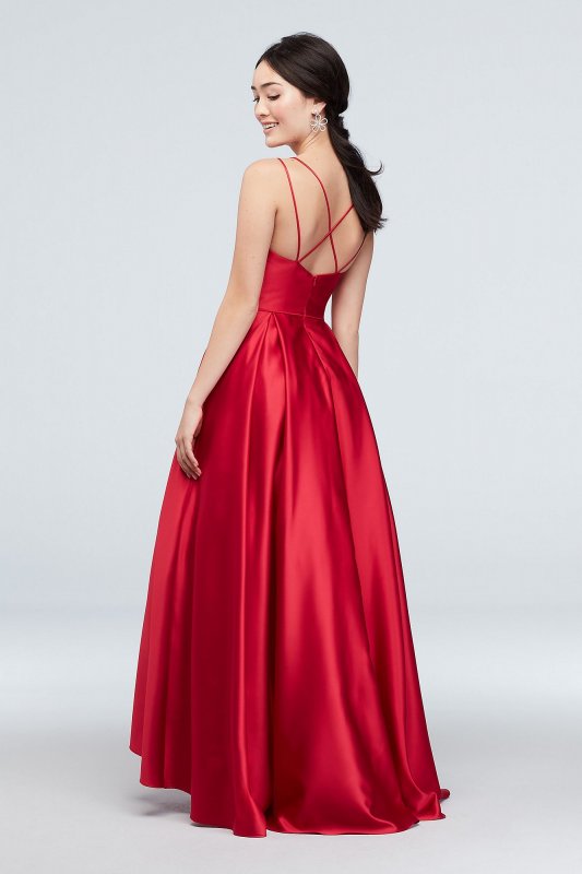 Double Skinny Strap Satin Ball Gown with Pockets Blondie Nites 1620BN