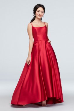 Double Skinny Strap Satin Ball Gown with Pockets Blondie Nites 1620BN