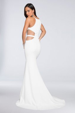 Scuba Crepe Sheath Wedding Dress with Mesh Cutouts Terani Couture 1712E3297