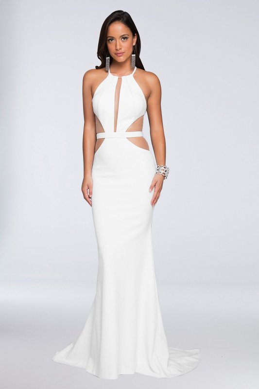 Scuba Crepe Sheath Wedding Dress with Mesh Cutouts Terani Couture 1712E3297