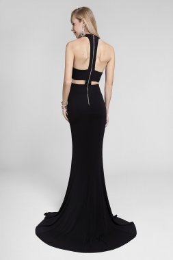 Stretch-Jersey Illusion Racerback Trumpet Dress Terani Couture 1712P2518