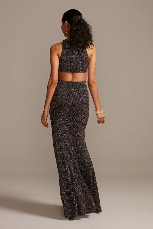 Glitter Knit High Neck Dress with Back Cutout Blondie Nites 1732BN