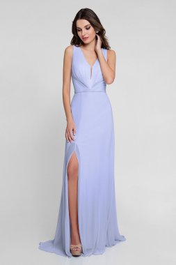 Gathered Illusion V-Neck Jersey Chiffon Gown Terani Couture 1812B5427