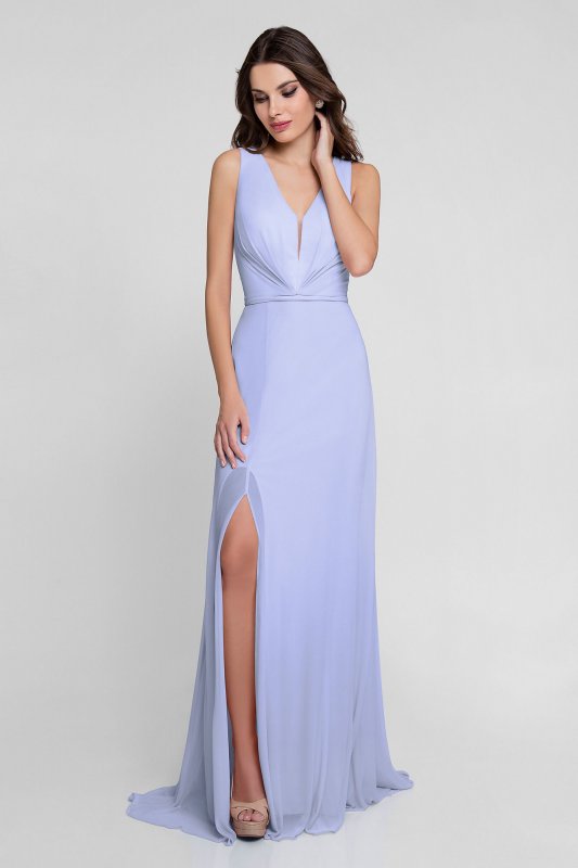 Gathered Illusion V-Neck Jersey Chiffon Gown Terani Couture 1812B5427