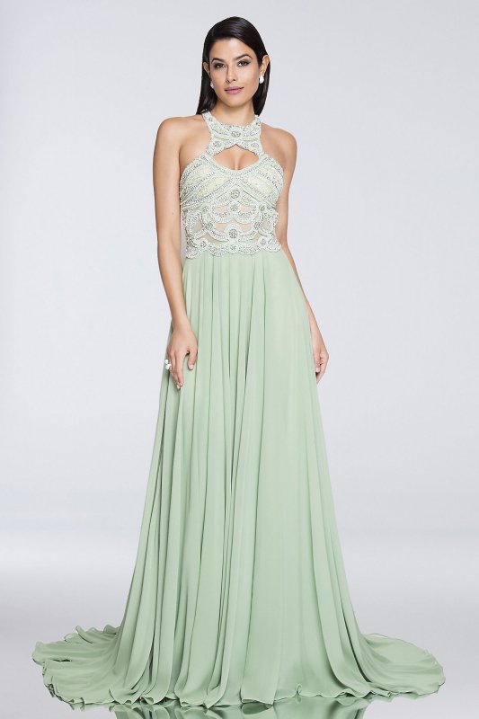 Chiffon Keyhole Halter Dress with Beaded Bodice Terani Couture 1812P5393