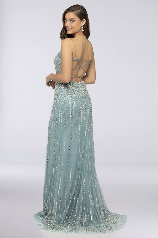 Beaded Tulle Spaghetti Strap Sheath Dress Terani Couture 1912P8232