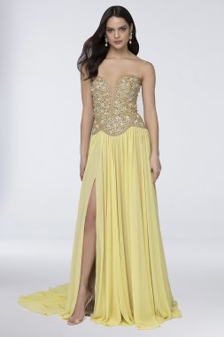 Chiffon Strapless Dress with Sequins and Beading Terani Couture 1912P8239