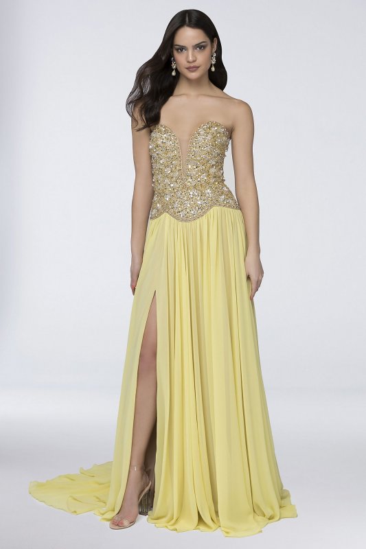 Chiffon Strapless Dress with Sequins and Beading Terani Couture 1912P8239