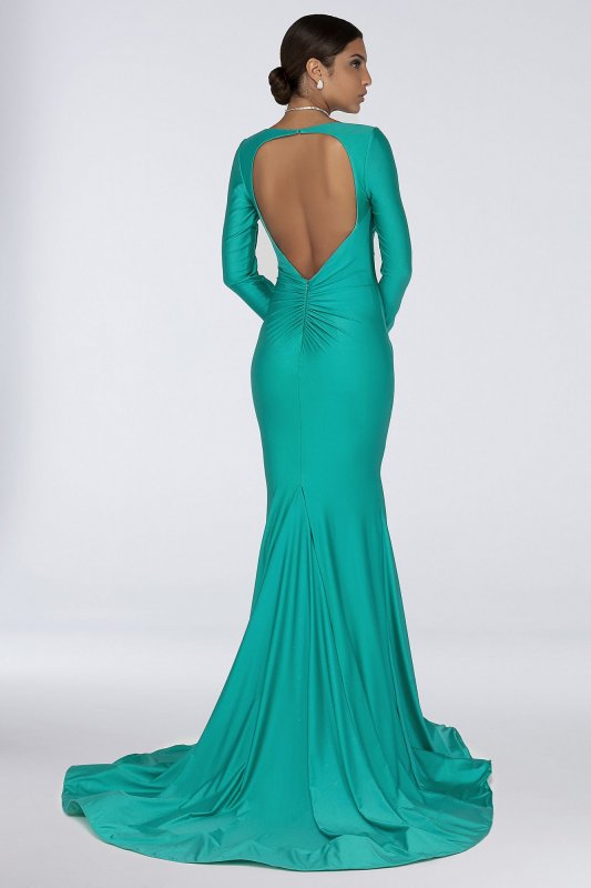 Long Sleeve Plunging V-Neck Stretch Mermaid Dress 1912P8281