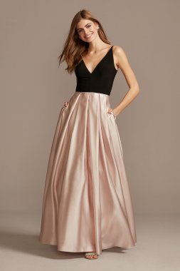 Satin Skirt Plunging-V Ball Gown with Pockets Blondie Nites 2004BN