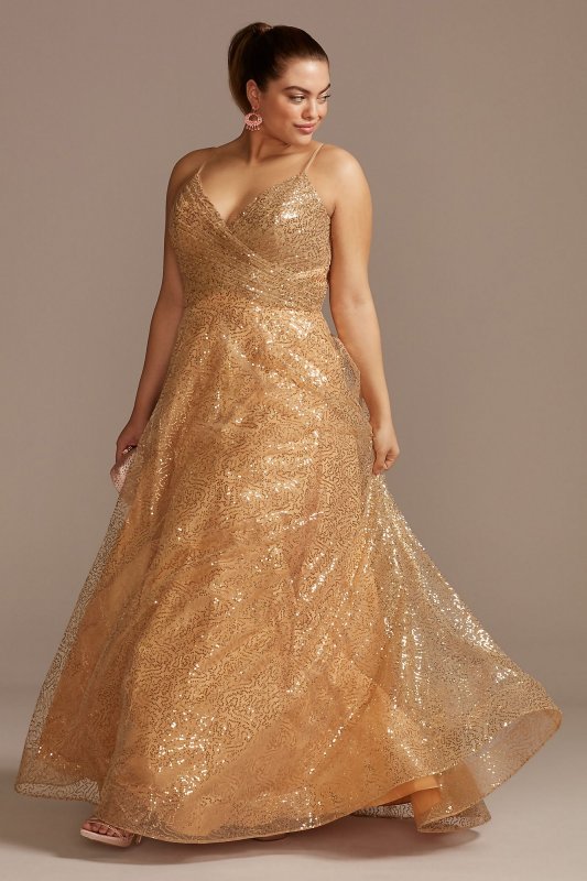 Sequin Spaghetti Strap Low Back Plus Size Gown Glamour by Terani 2011P1477W