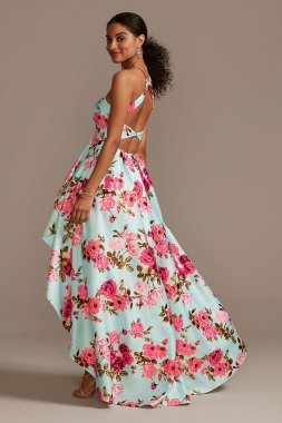 Floral High Low Dress with Back Cutout Blondie Nites 2128BN