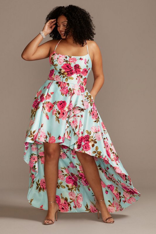 Floral Plus Size High Low Dress with Open Back Blondie Nites 2128BNW