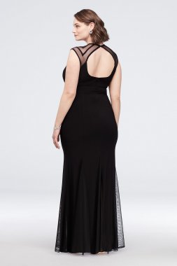 Illusion Jersey Plus Size Gown with Keyhole Back Morgan and Co 21566W