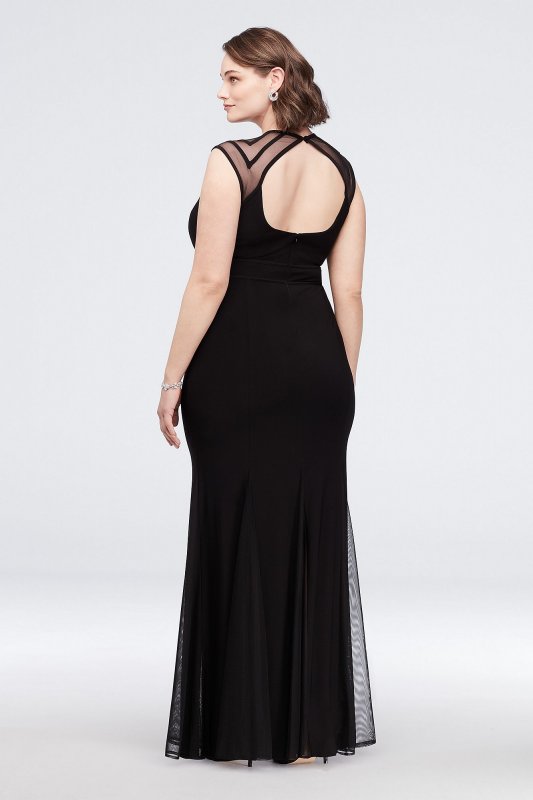 Illusion Jersey Plus Size Gown with Keyhole Back Morgan and Co 21566W