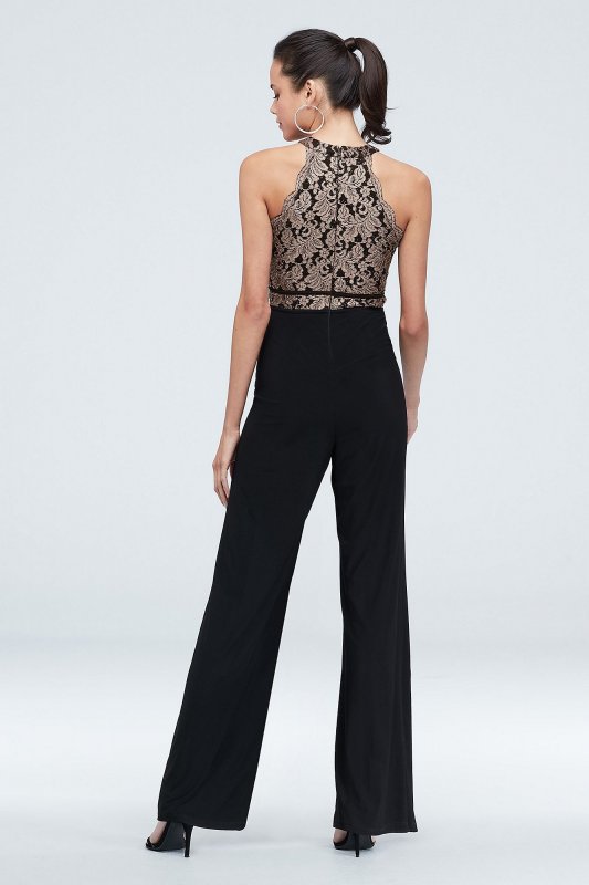 Lace Illusion High-Neck Keyhole Stretch Jumpsuit RM Richards 21676J