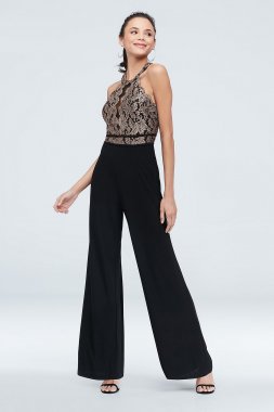 Lace Illusion High-Neck Keyhole Stretch Jumpsuit RM Richards 21676J