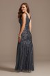 V-Neck Sequin Tank Sheath Dress with Mesh Insets Nightway 21685D