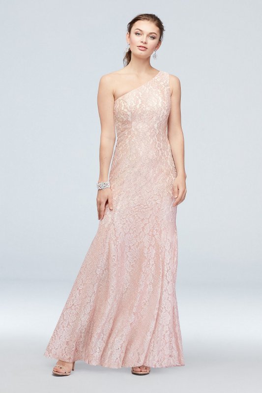 One-Shoulder Glitter Lace Mermaid Gown Morgan and Co 21830