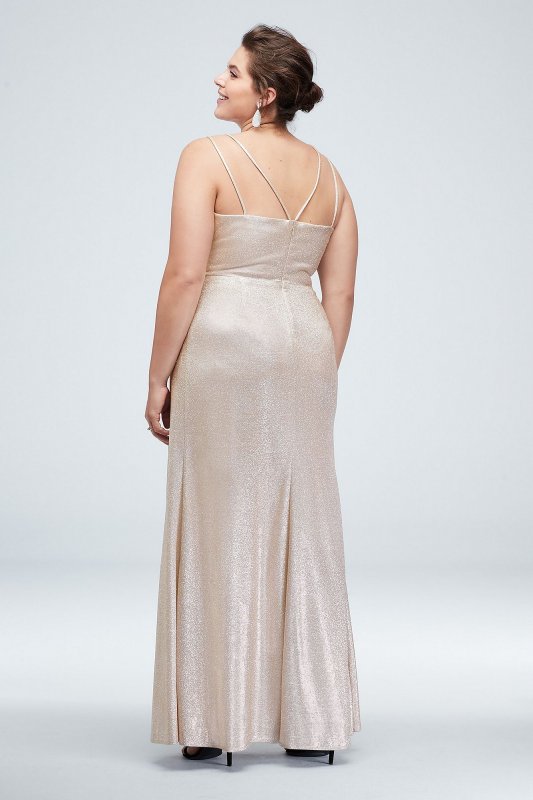 Glitter Metallic Double Strap Plus Size Gown Morgan and Co 21882DW