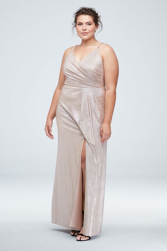 Glitter Metallic Double Strap Plus Size Gown Morgan and Co 21882DW