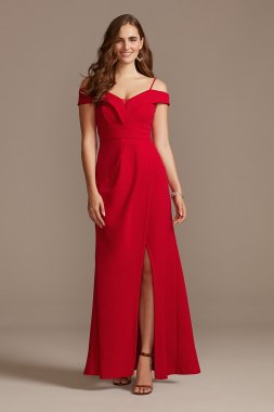 Off the Shoulder Fold Seamed Gown with Slit Morgan and Co 21927