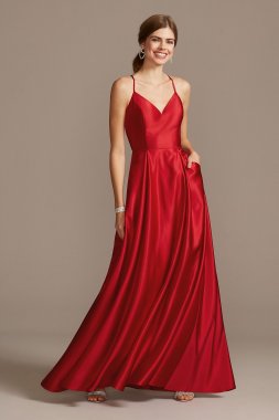 Satin Spaghetti Strap Ball Gown with Pockets Blondie Nites 2297BN