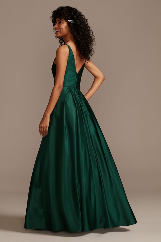 Plunging-V Gown with Crystal Embellished Pockets Blondie Nites 2298BN