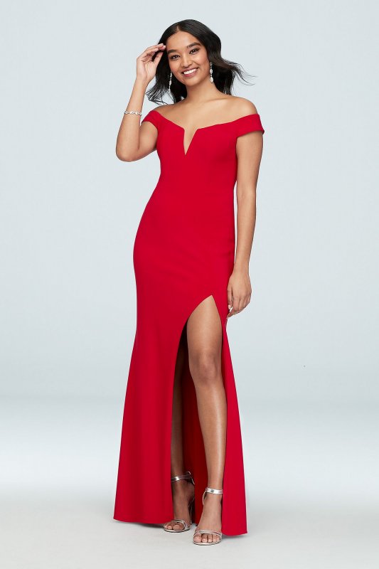 Off the Shoulder Notch Mermaid Gown with Slit Xscape 2318X