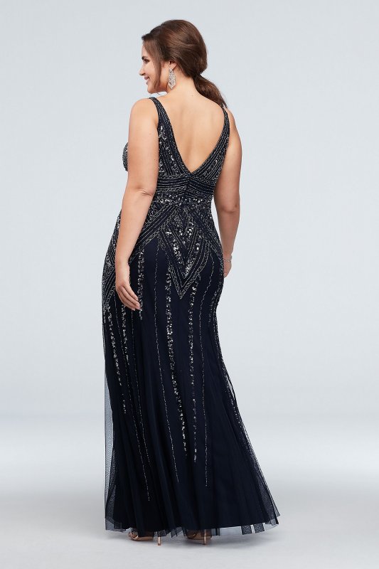 Geometric Bead and Sequin V-Neck Plus Size Gown Marina 262139W