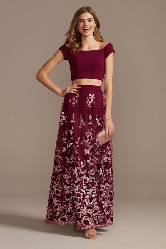 Off the Shoulder Crop and Embroidered Skirt Set Trixxi 29149969V1