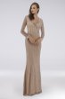 Lara Celine Beaded Long Sleeve Faux-Wrap Gown Lara 29747