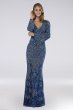 Lara Chloe Beaded Mesh Long Sleeve Gown Lara 29802