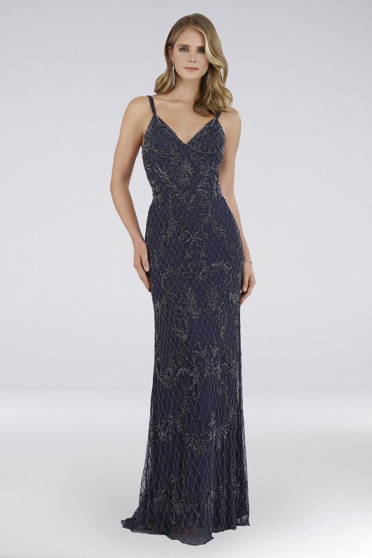 Lara Charlie Beaded Mesh Gown with Sweep Train Lara 29807