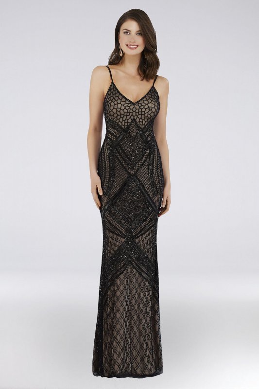 Lara Bree Beaded Mesh Sheath Gown Lara 29911