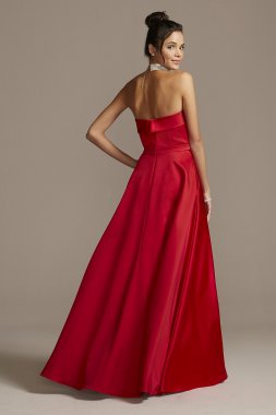 Strapless Foldover Satin Ball Gown with Skirt Slit Xscape 3194X