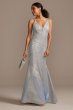 Floral Applique Metallic Glitter Plunge Gown Xscape 3246X