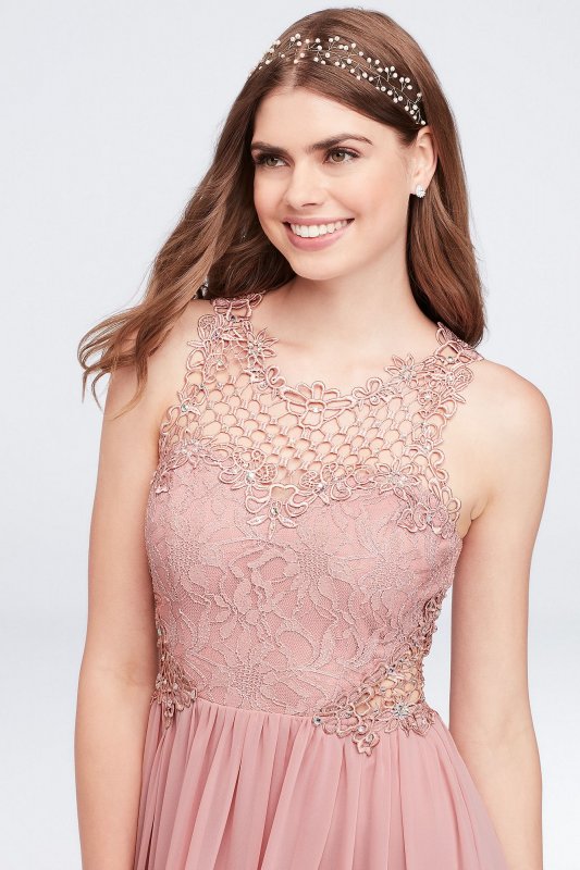 Lace and Chiffon Gown with Geometric Neckline City Triangles 3622GF1B