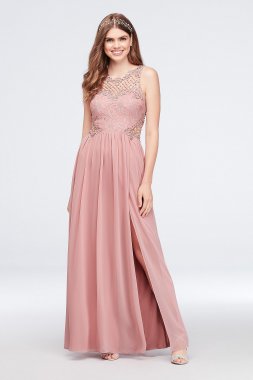 Lace and Chiffon Gown with Geometric Neckline City Triangles 3622GF1B