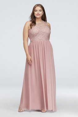 Lace and Chiffon Plus Size Gown with Geo Neckline City Triangles 3622GF1W