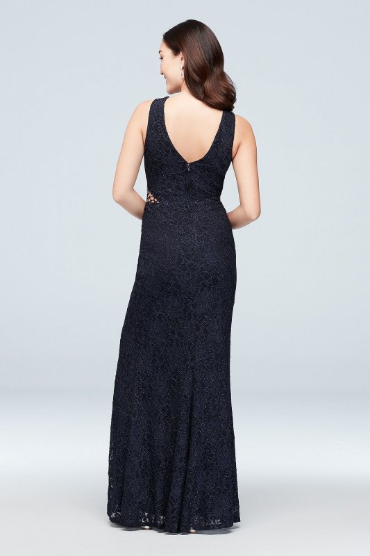 Glitter Lace Sheath Gown with Geometric Neckline City Triangles 3930SE3B