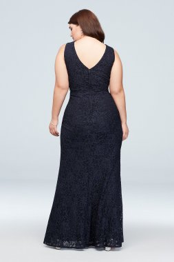 Glitter Lace Plus-Size Gown with Geometric Neck City Triangles 3930SE3W