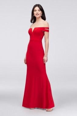 Double-Strap Off-the-Shoulder Jersey Sheath Dress Xscape 408X