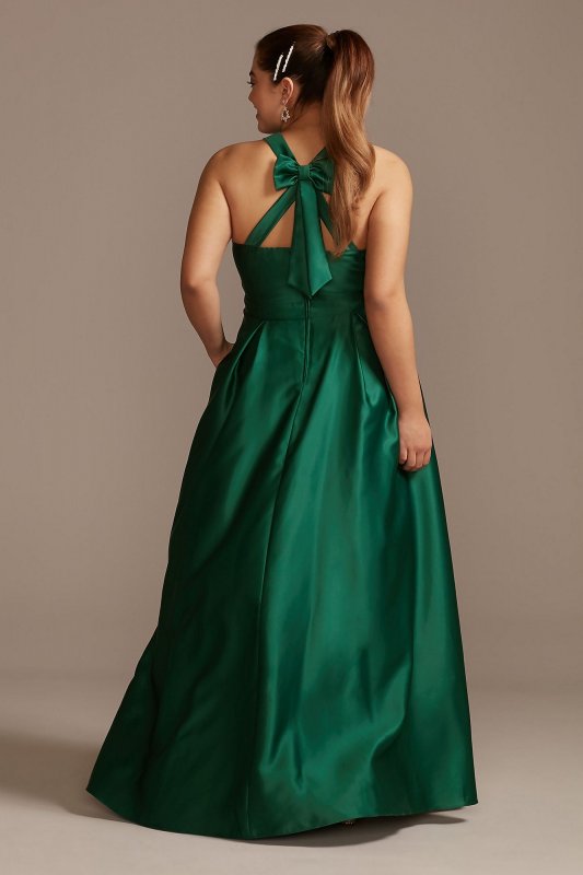 Satin Halter Plus Size Gown with Bow Back Detail City Triangles 5752TP9W