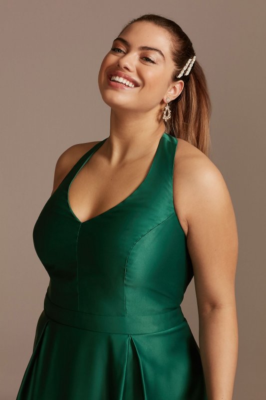 Satin Halter Plus Size Gown with Bow Back Detail City Triangles 5752TP9W